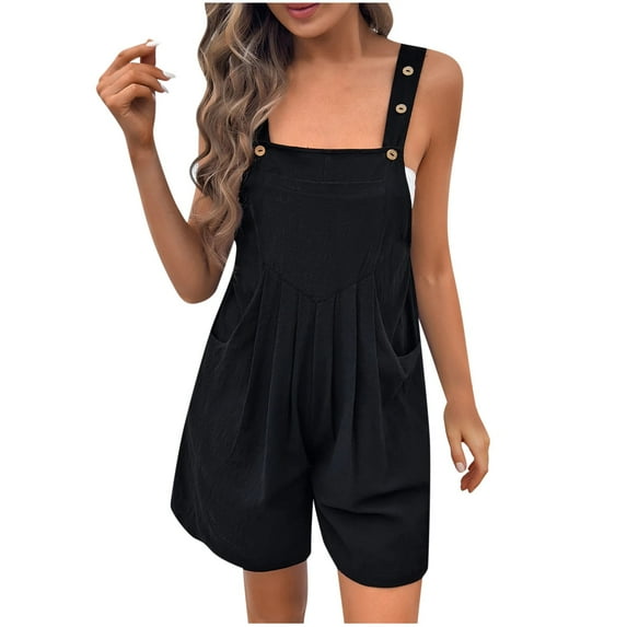 Fashion Women Pocket Button Sleeveless Jumpsuit Solid Bodysuit Playsuit Rompers