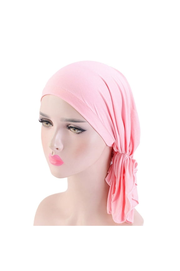 Fashion Women Reversible Adjustable Beading Braid Hat Ruffle Cancer Wrap Cap Satin Lined Hair Bonnets for Stylish Comfort