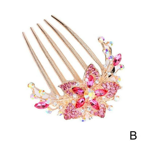 Fashion Women Rhinestone Inlaid Flower Hair Comb Hairpin Headwear R2E7 V5E4