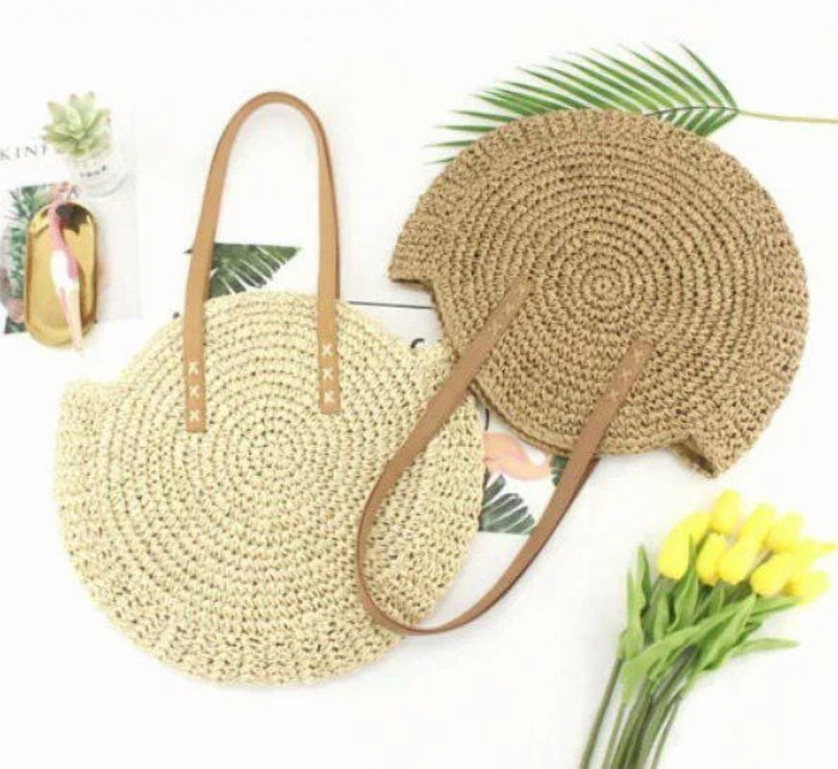 MEIHUIDA Fashion Women Round Circular Rattan Wicker Straw Woven Crossbody Beach Bag BasketGift