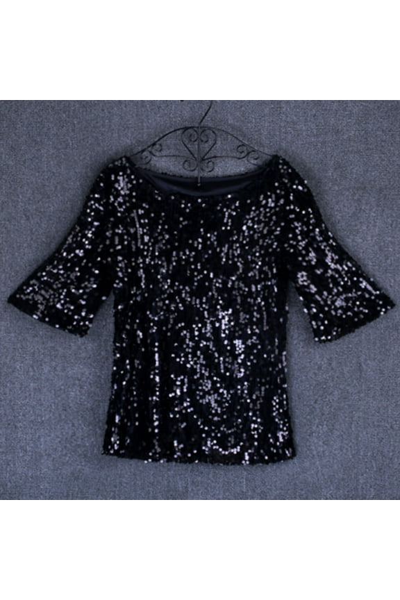 Fashion Women Sequins Sparkle Coctail Party Casual Top Blouse Crop Tops Shirt