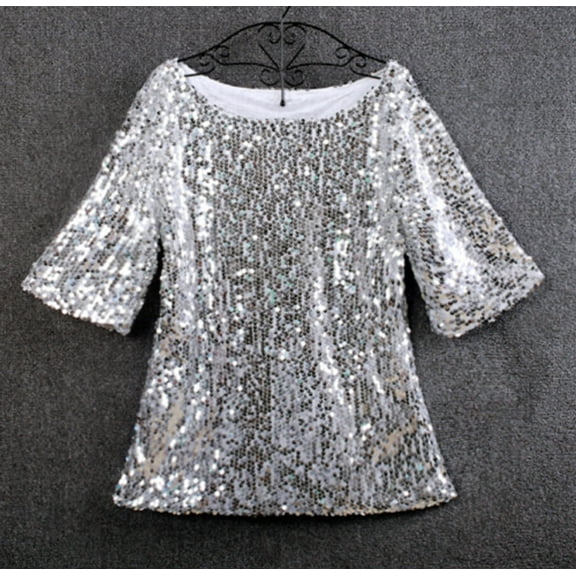 Fashion Women Sequins Sparkle Coctail Party Casual Top Blouse Crop Tops Shirt