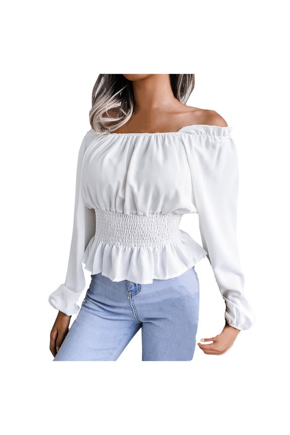 Fashion Women Sexy Off-Shoulder Strapless Chiffon Top, Hem Ruffle Detail, Elegant and Lightweight, Perfect for Summer Parties or Casual Outings, Stylish and Comfortable Sleeveless Blouse