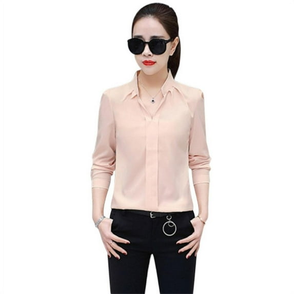 Fashion Women Sexy V-Neck Shirt Women OL Formal Long Sleeve Chiffon Blouse