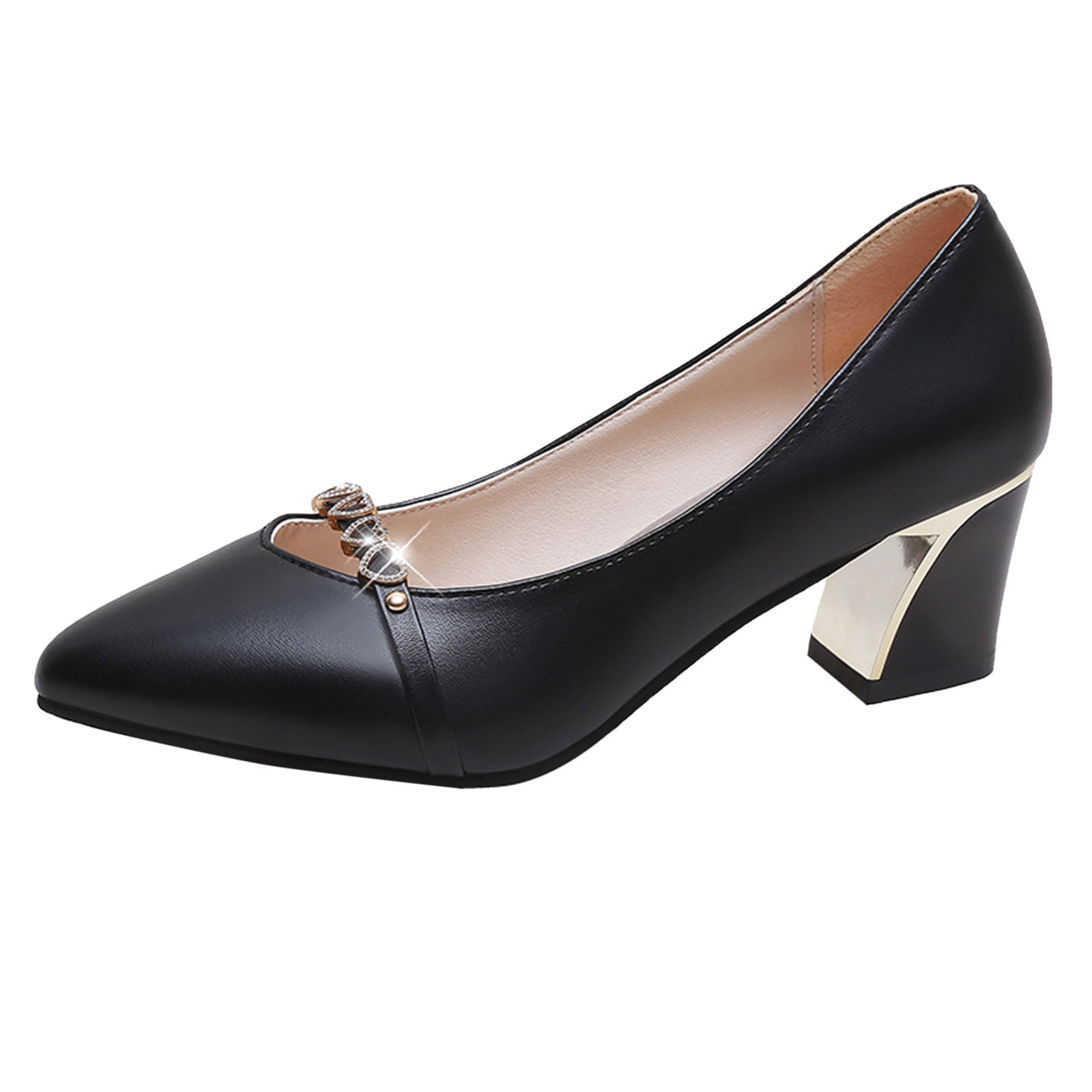 Racecourse Women's Block Heel High Bottom Patent Leather Full Shoe Belly  with the Heel Height of 2.5 Inch 6012 Black