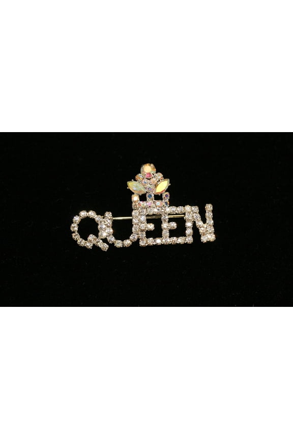 Fashion Women Silver Clear Rhinestone Queen Letter Crown Shape Decor Brooch Pin Jewelry Gift