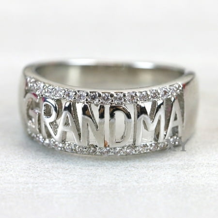 Fashion Women Silver Grandma Letter Diamond Band Rings