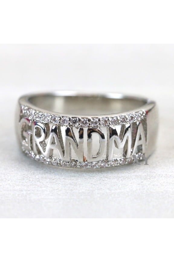 Fashion Women Silver Grandma Letter Diamond Band Rings