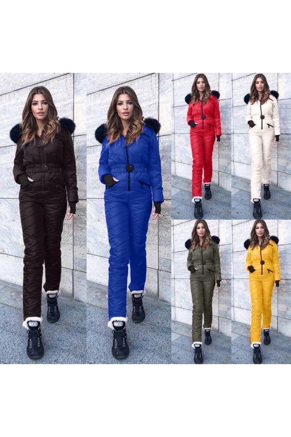 Fashion Women Ski Wear Jacket Hoodie with Zipper - One-Piece Leisure Ski Wear for Outdoor Sports and Winter Holidays,Yellow,L