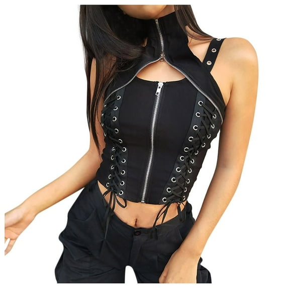 Fashion Women Sleeveless Sexy Blouse Zip up Short Tank Top Shirt