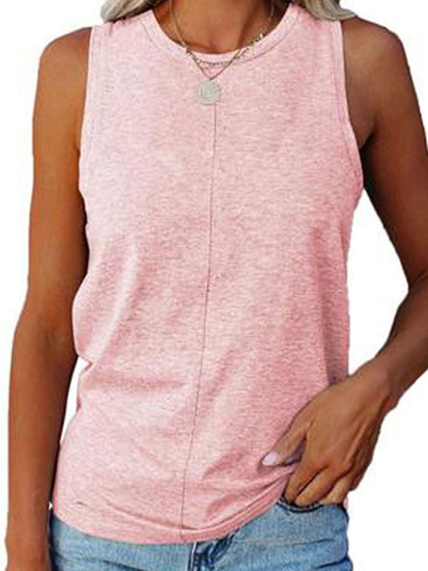 LOLONG Women's Ribbed Tank Top - Stretch Racerback, Sleeveless, Hot Pink (X-Large) - View #9