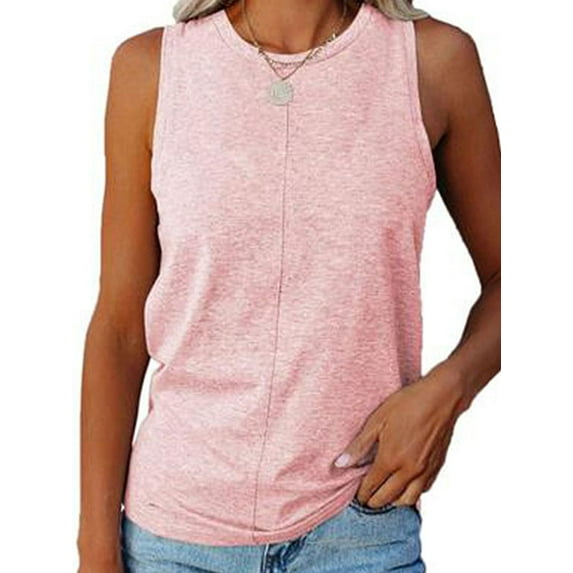 Fashion Women Sleeveless T Shirts Summer Beach Tank Tops Vest Ladies Loose Kaftan Tunic Blouse PLus Size Pink XL