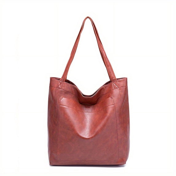 Fashion Women Soft PU Leather Shoulder Bag Casual Large Handbags (Reddish Brown)