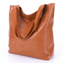 Fashion Women Soft PU Leather Tote Shoulder Bag, 14*5*16.5in Super Large Capacity Laptop Bag Casual Handbags Shopping Bag, Orange