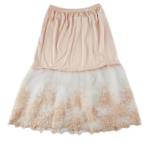 Fashion Women Solid Color Elastic Waist Layered Tiered Sheer Lace Trim Extender A-Line Half Slip Mini Skirt