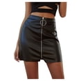 thumbnail image 1 of Fashion Women Solid Color Zipper Short Skirt High Waist Leather Mini Sheath Skirt Club Basic Leisure Dailywear, 1 of 9