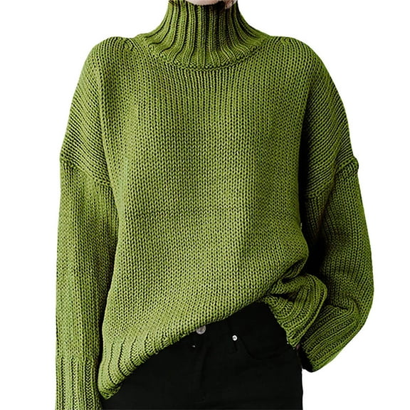 Fashion Women Solid Long Sleeve Pullove Turtleneck-Neck Casual Sweater Tops On Seasonal Green 10(XL)