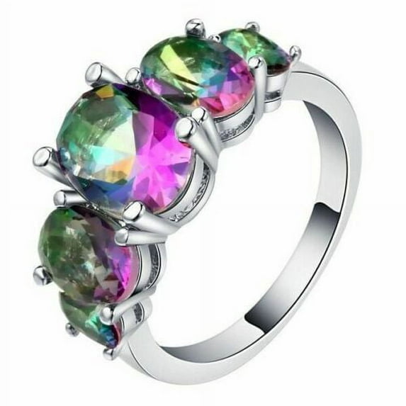 Fashion Women Solitaire Mystic Topaz Engagement Ring, Silver