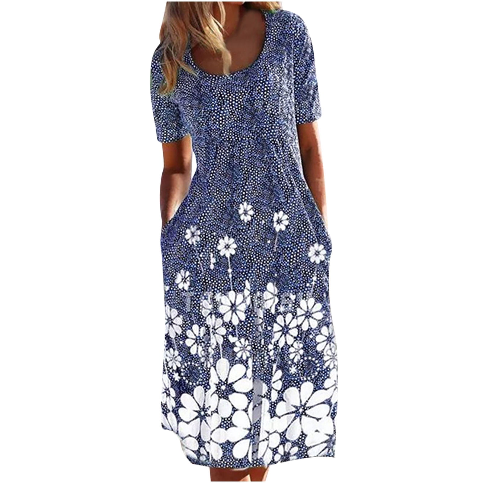 OMZIN Women's Summer Short Sleeve Loose Dress - V-Neck Casual Pocket Dress, Soft & Flowy - View #10