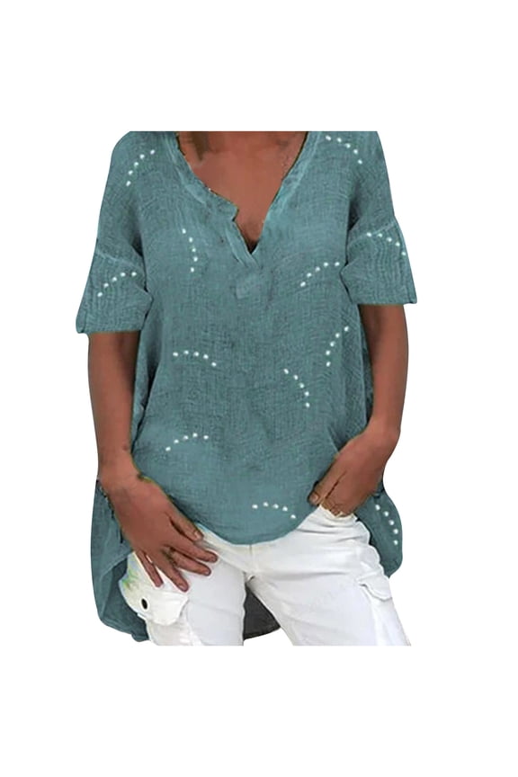 Fashion Women Summer Casual Short Sleeve V-Neck Tees T-Shirt Tops Blouse