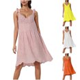 thumbnail image 1 of Fashion Women Summer Dresses 2026 Solid Color V-neck Sleeveless Lace Shoulder Strap Hollow Out Embroidery Waist Dress, 1 of 7
