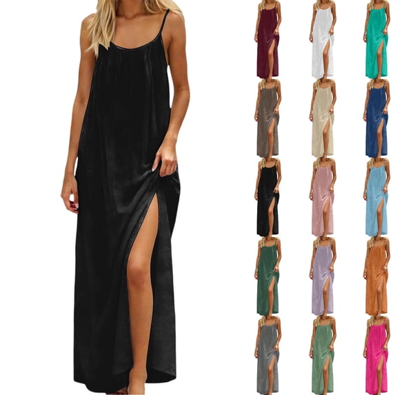 Fashion Women Summer Round-Neck Casual Solid Sleeveless Sleepshirts Sling Backless Dress Beach Dresses For Women Casual Fashion Sundresses Gifts