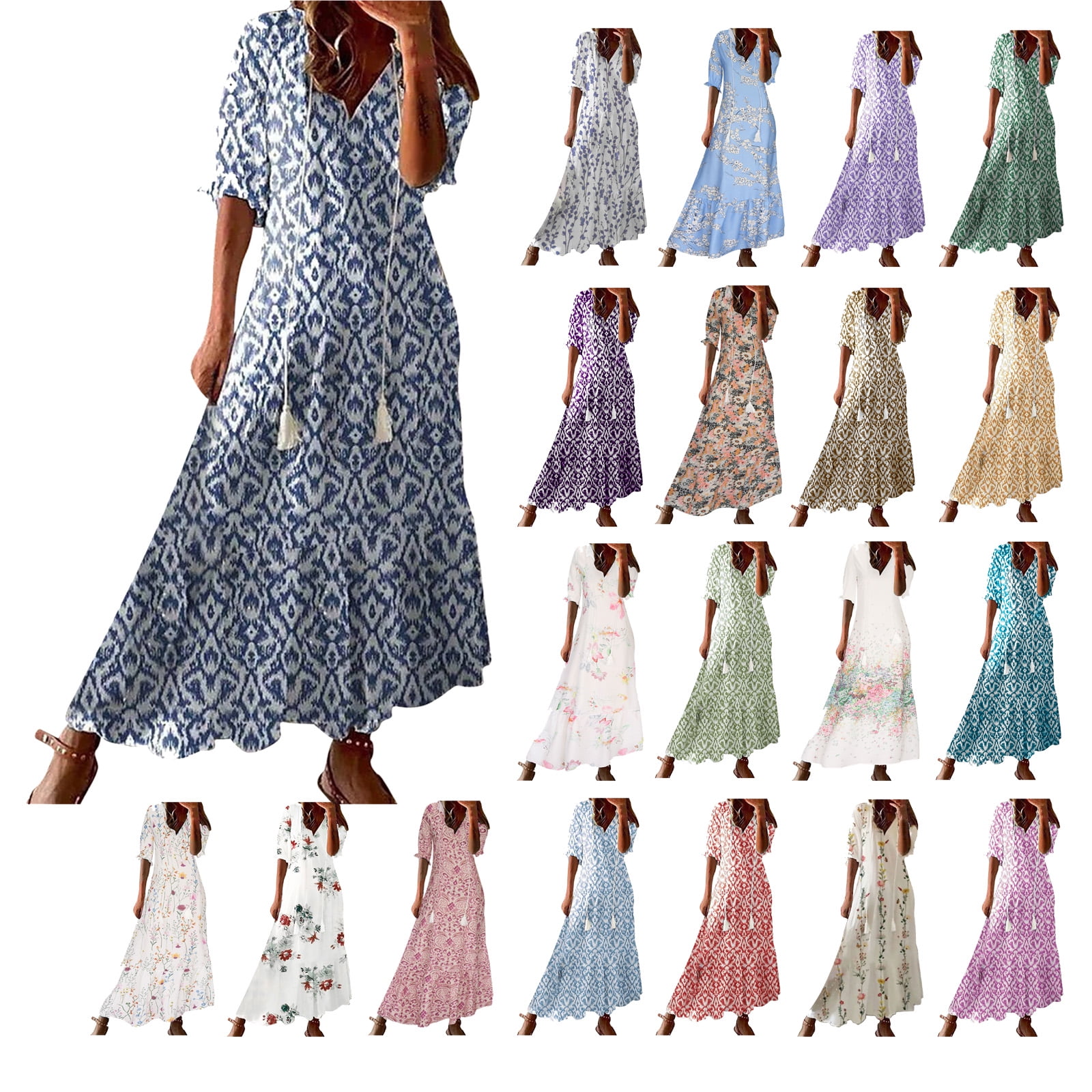 Sun Dresses for Women Plus Size Fashion Casual Spring And Summer V-neck ...