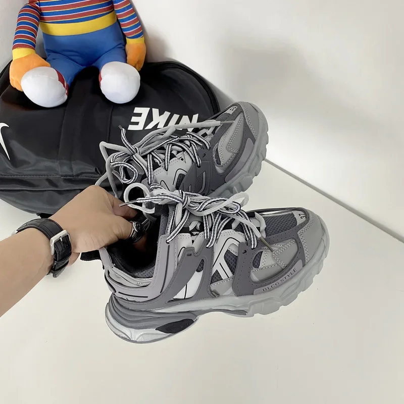 Fashion Women Tennis Trend Fashion Woman Chunky Sneakers Pink Casual Tenis Thick Bottom Women Men Sneaker 2024 Platform Shoes (GRAY,40)