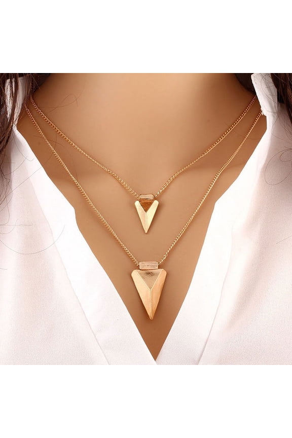 Fashion Women Two Layer Arrow Gold Pendant Chain Statement Necklace