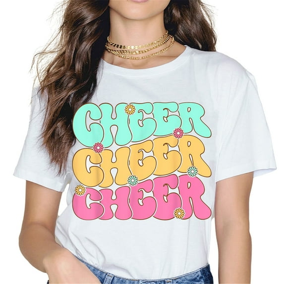 Fashion Women White T Shirt Short-sleeved Crew Neck Colorful Printed -163760-1