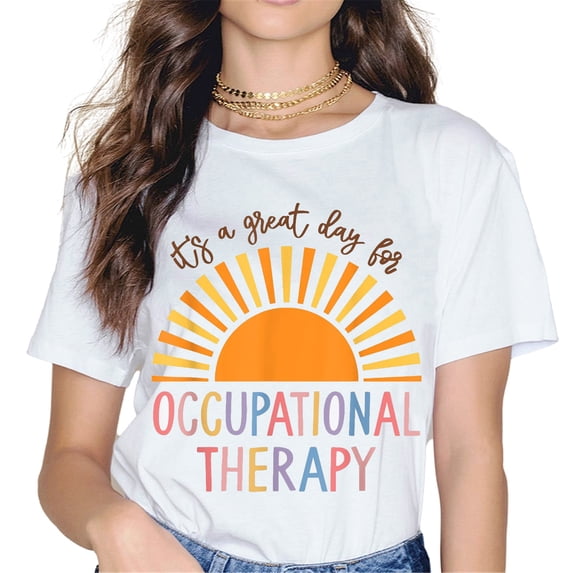 Fashion Women White T Shirt Short-sleeved Crew Neck Colorful Printed -163790-1