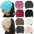 thumbnail image 1 of Fashion Women Winter Knitted Hat Messy Bun Ponytail Beanie Holey Warm Wool Caps, 1 of 2