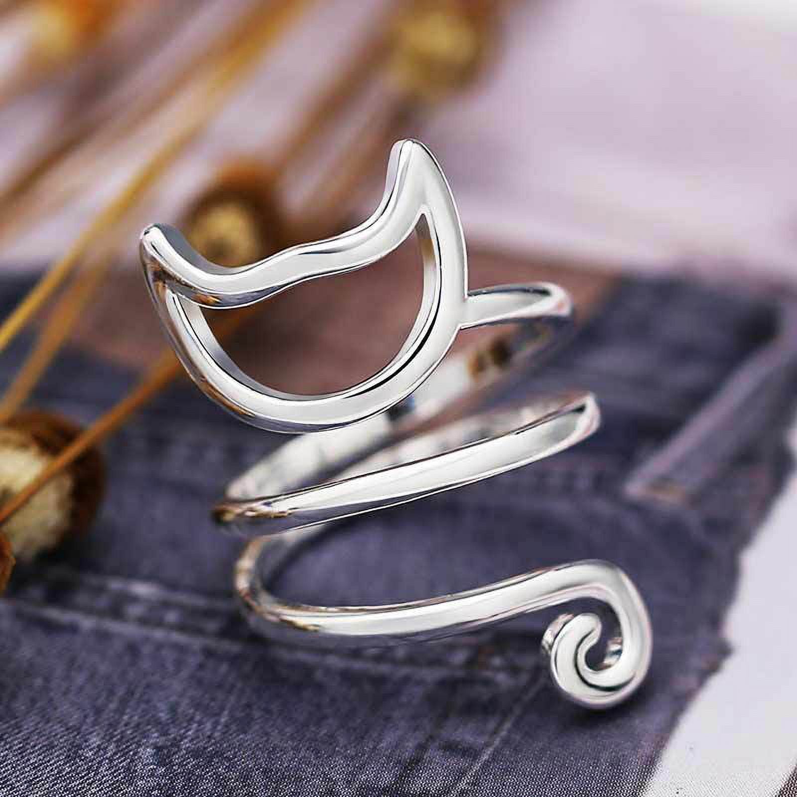 Jewellery Adjustable Cat Ring Animal Wrap Ring Lazy Cat White