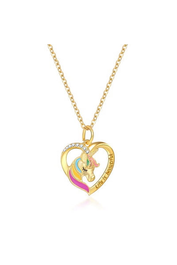 Fashion Women's 925 Silver Love Heart Unicorn Pendant Pony Necklace