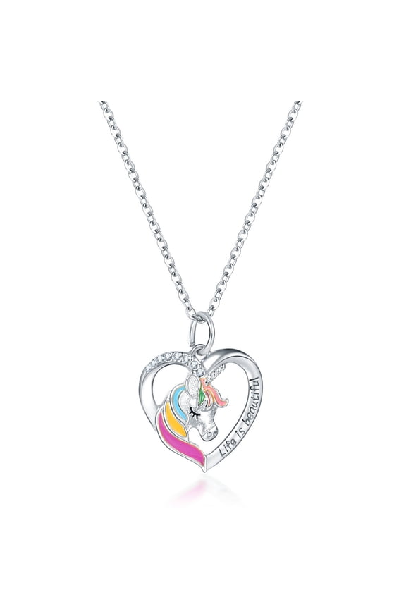 Fashion Women's 925 Silver Love Heart Unicorn Pendant Pony Necklace