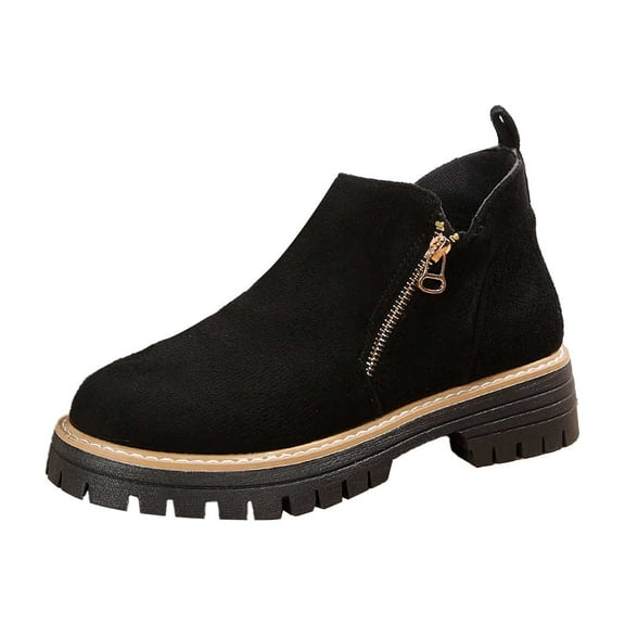 Xiaoxatg Fashion Women's Ankle Boots Heel On Casual Booties with Side Zipper for Daily Wear in Autumn Winter 8 Black