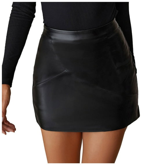 Fashion Women's Brief Leather Skirt High Waist Casual Short Skirt, Faux Leather with a Slim Fit for Everyday Wear,Black,Size L