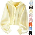 thumbnail image 1 of Fashion Women's Button Cardigan Hooded Coat Solid Casual Blouses Ladies Tops Button Cardigan Hooded Sweater S-XL, 1 of 1
