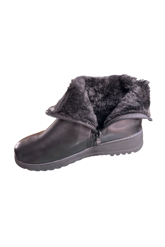 Fashion Women's Casual Ankle Boots Plus Velvet Thickened Flat Warm Booties Outdoor Indoor Wear Comfortable Everyday Style Black,42