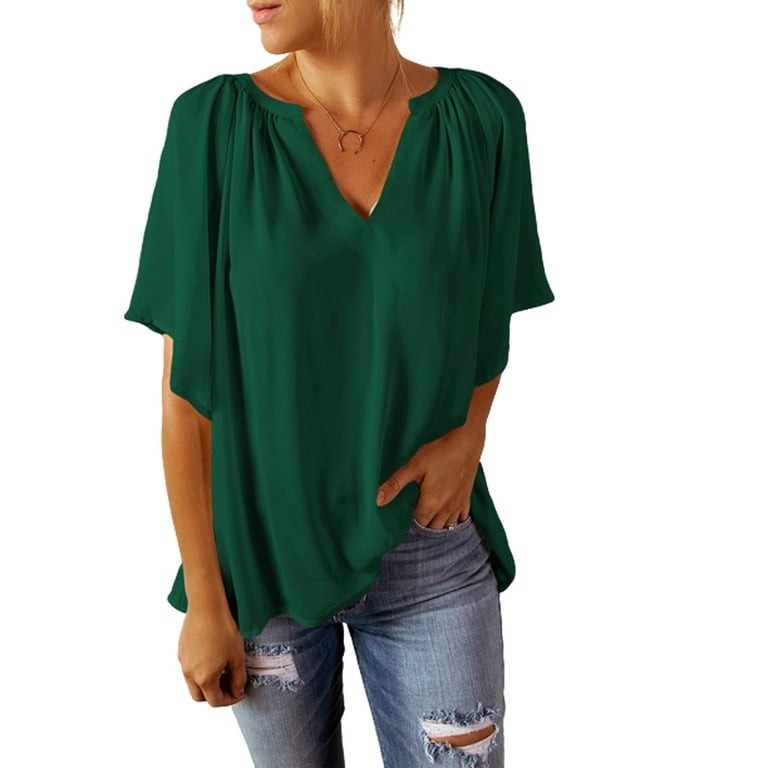 Fashion Short V-Neck Ruffled Trumpet Sleeve T-Shirt Fashion Short V-Neck Ruffled Trumpet Sleeve T-Shirt