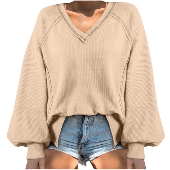 Fashion Women's Casual Comfortable Long Sleeve V-Neck Blouse Top