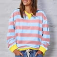 thumbnail image 1 of Fashion Women's Casual Contrasting Striped Blouses Long Sleeved Round Neck Top, 1 of 9