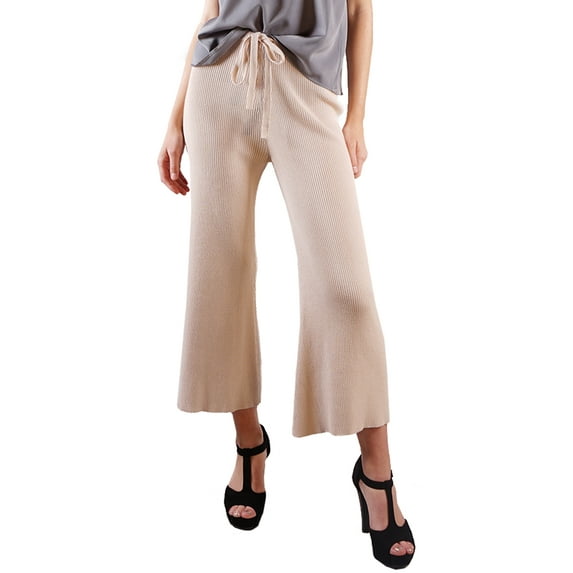 Fashion Women's Casual Knit Elastic High Waist Wide Leg Palazzo Capri Culottes Pants