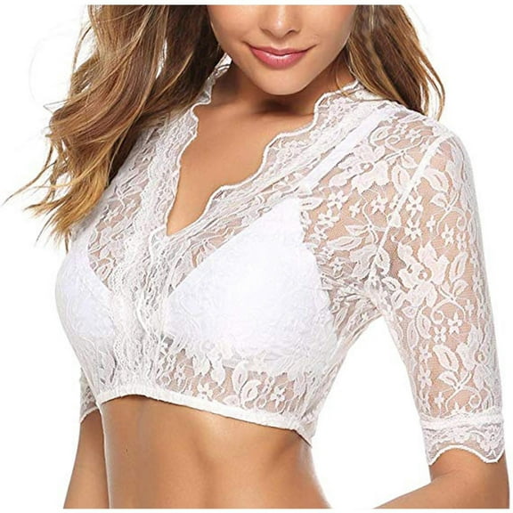 Fashion Women's Casual Lace Solid Color Short Sleeve V-Neck Blouses Shirts