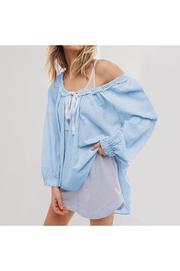 Fashion Women's Casual Long Sleeve Round-Neck Fold Bandage Blouse Top Blouse Neck Black Tops Fitted Denim Shirt