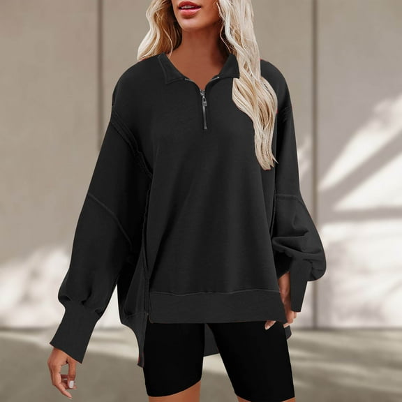 Fashion Women's Casual Long Sleeve Zipper V-Neck Ladies Sweatshirt Tops Blouse