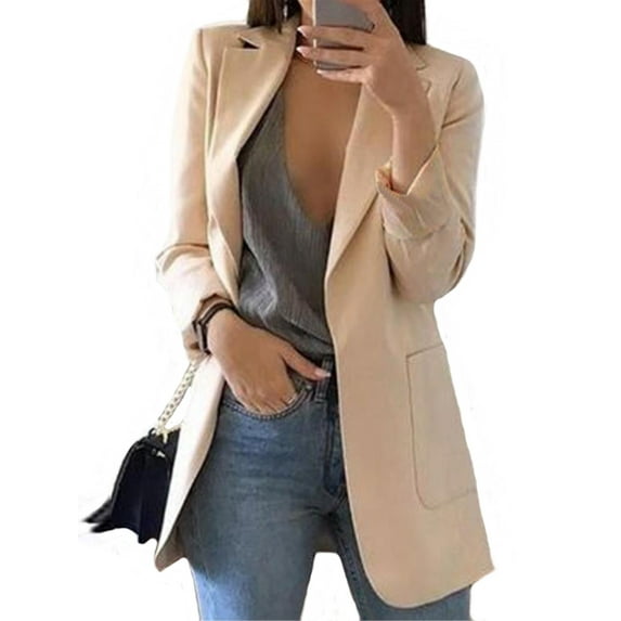 Fashion Women's Casual Pure Color Lapel Cardigan Suit Jacket Work Coat Outerwear