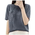 thumbnail image 1 of Fashion Women's Casual Solid Color Knit Short Sleeve Round-Neck Blouses Shirts, 1 of 2
