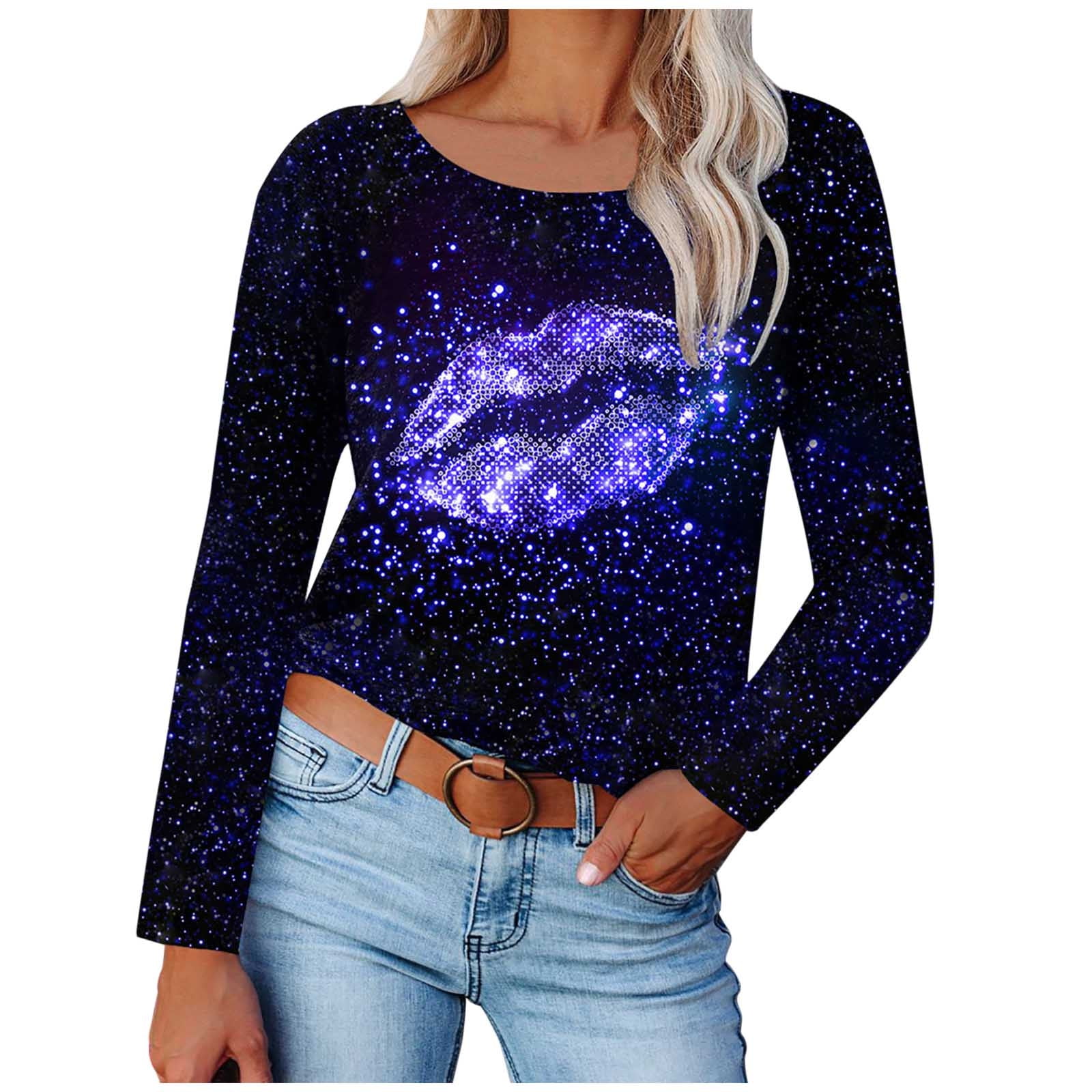 Fashion Women's Crew-Neck Slimming Long Sleeve Lip Printing Loose Fit  Casual T-shirt Blouse For 2023 Women Tops 