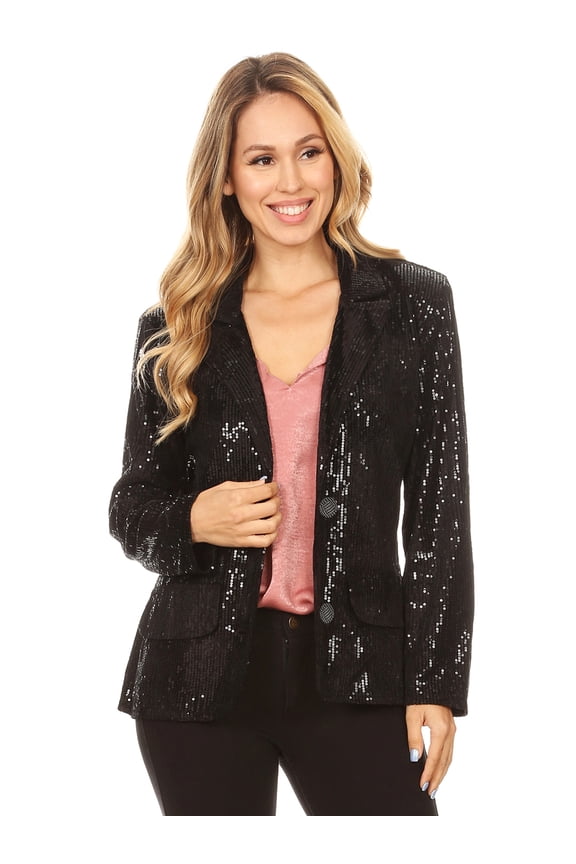 Fashion Women's Evening Sparkle Sequins Long Sleeve Blazer Jacket